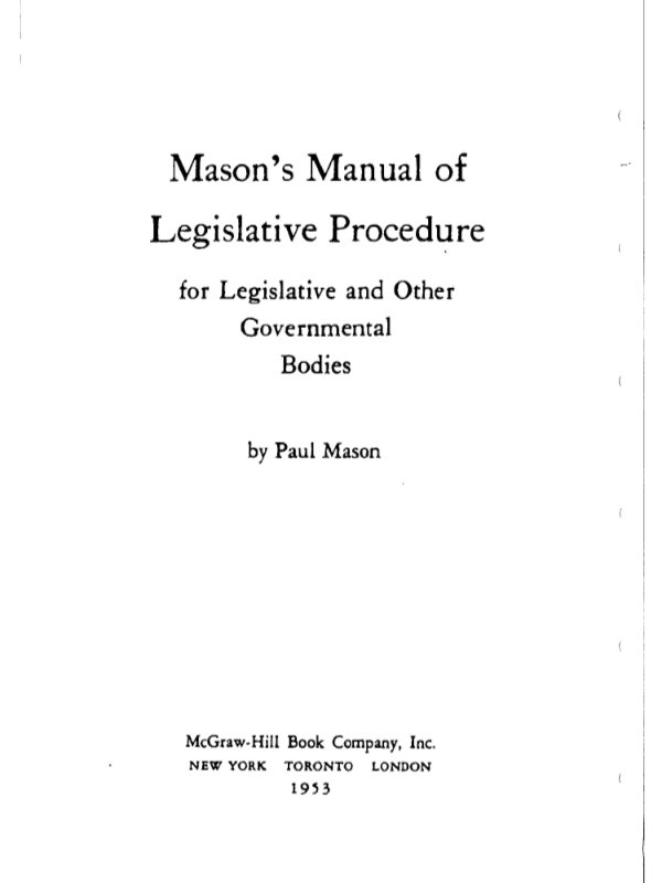Mason's Manual of Legislative Procedure - 1953